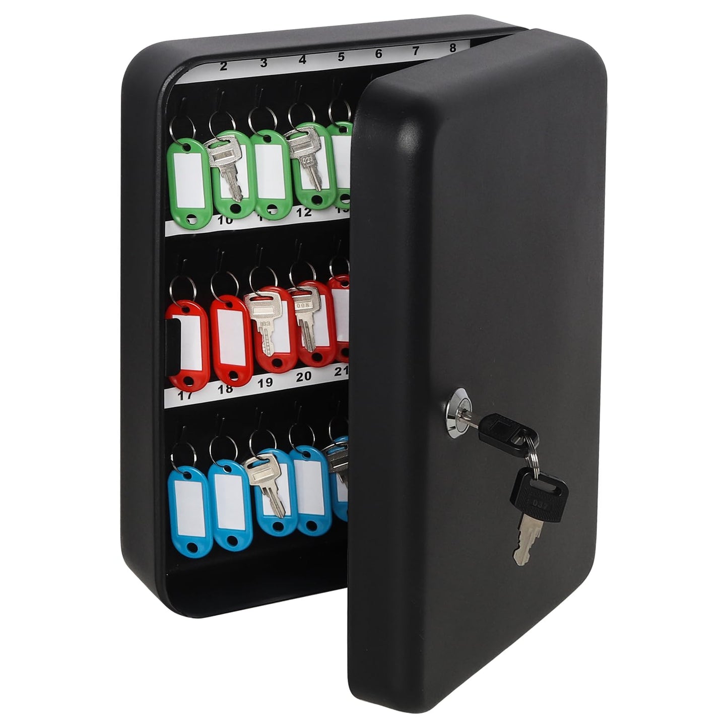 Parrency Security Metal Key Box with 48 Hooks, Large Adjustable Wall Mount Key Lock Cabinet, 11 4/5" x 9 1/5" x 3" (Key Tags Included)