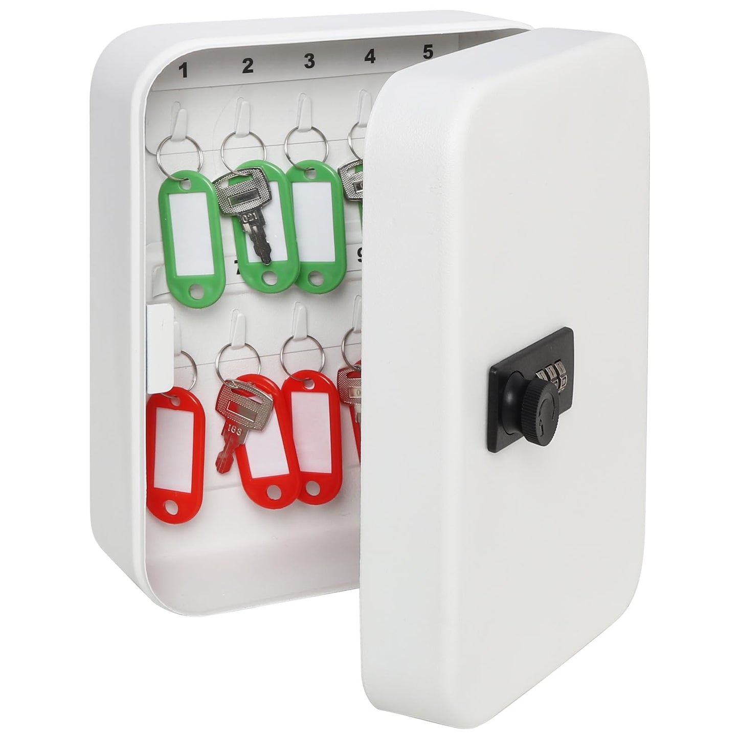 Parrency Combination Lock Key Box with 20 Hooks, Large Wall Mount Combination Lock Cabinet, 7 4/5" x 6 3/10" x 3" (Key Tags Included)