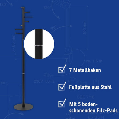 Maul Mauulcaurus Coat Stand | Sturdy, Space-Saving Standing Coat Rack | Stable Clothes Stand Ideal for Entrance Areas, Office Spaces or Home | Black