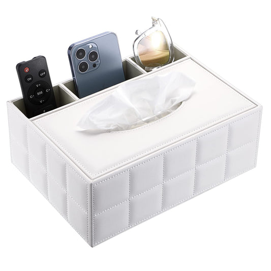 BTSKY PU Leather Household Office Rectangular Tissue Box with Remote Control Storage Box - Desk Tissue Holder Organizer Storage Box Holder Remote