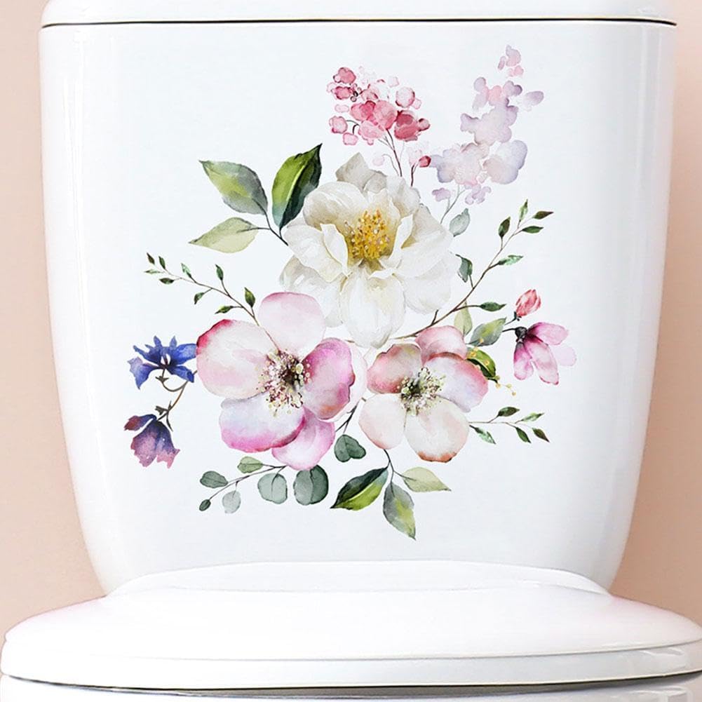 Toilet Lid Stickers, Bathroom Toilet Decals, Flower Butterfly Decals Self-Adhesive Sticker for Bathroom, Wall Decor Stickers Toilets, Décor