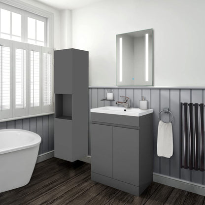 Biubiubath 500mm Vanity Unit with Basin Floor Standing Matt Grey Storage Cabinets 2 Doors