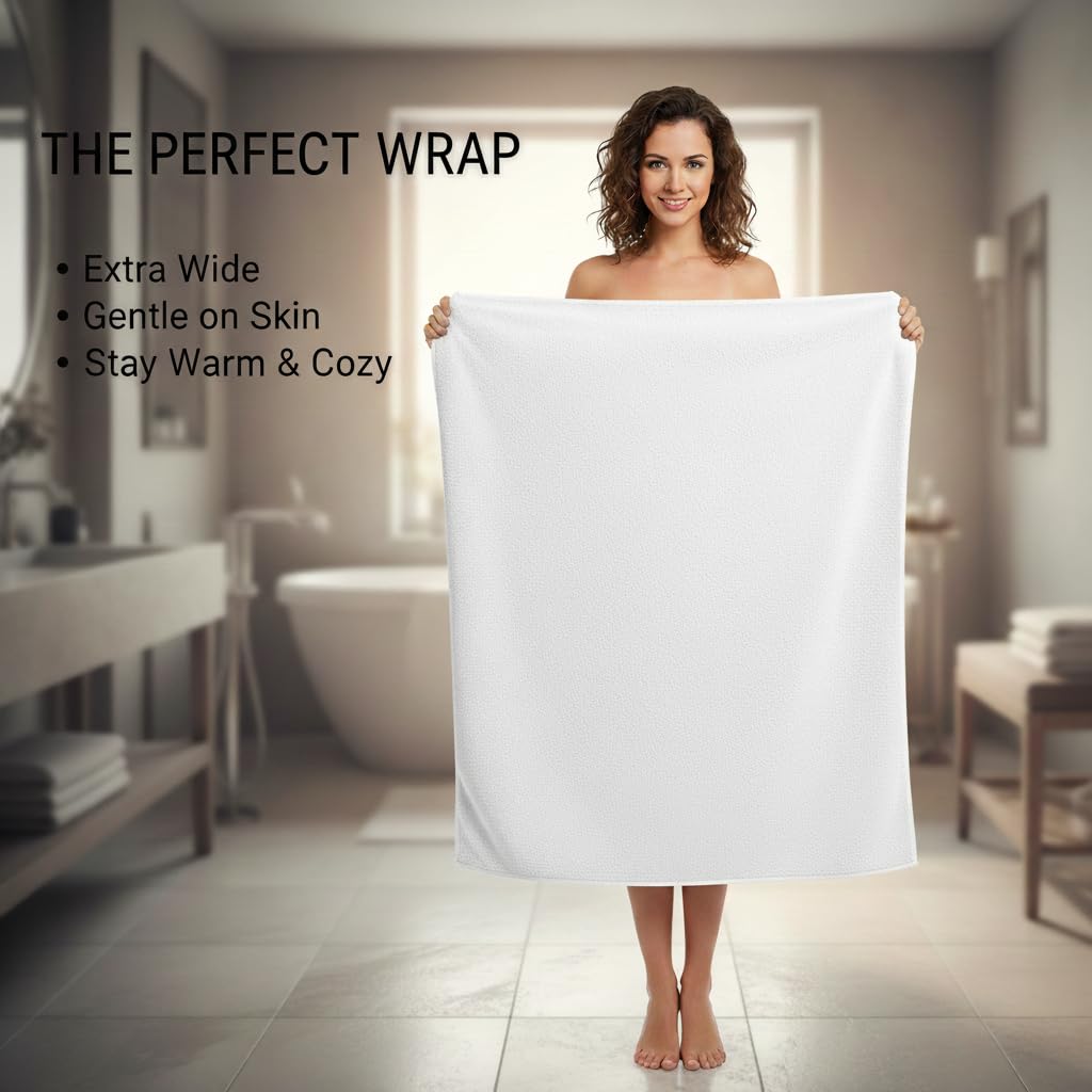 Aaf Textiles Bath Sheets Extra Large Oversized 96 x180 cm in White, 100% Egyptian Cotton Style 515 GSM Shower Towel – Thick and Absorbent