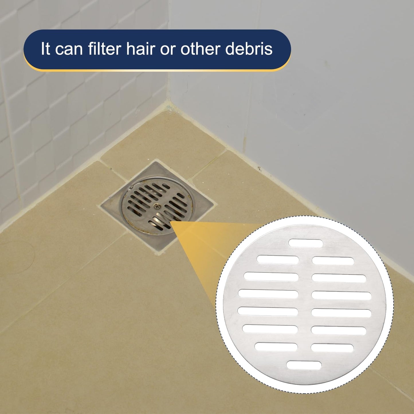sourcing map 4pcs Round Floor Drain Cover, 4.9" Stainless Steel Shower Drain Grate Drain Protection Cover for Furniture Repair Bathroom Kitchen