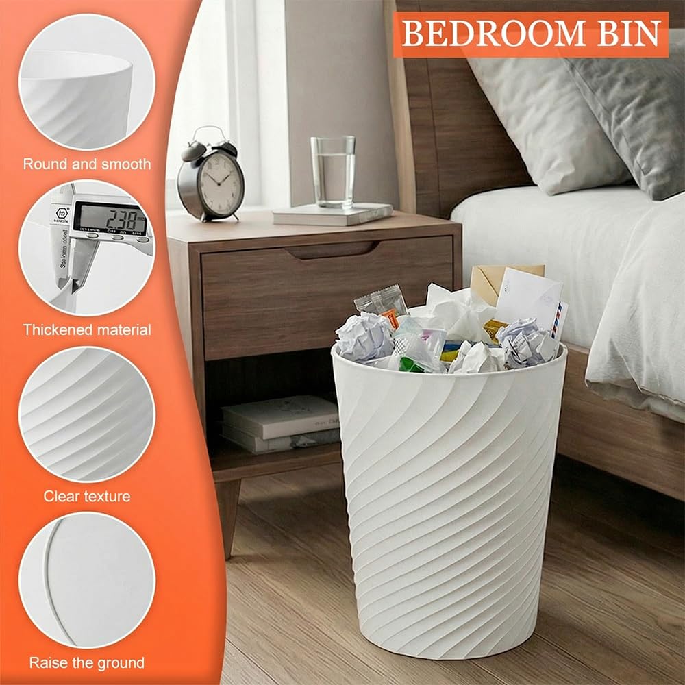 Exquilnova 3 Pack Waste Paper Bin,8L Plastic Rubbish Bin,Small Trash Bin with Stripe Design,Uncovered Trash Can,Waste Paper Basket for