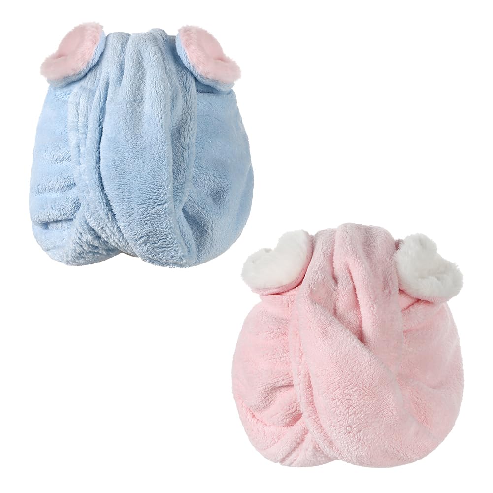 IBLUELOVER 2Pcs Super Absorbent Dry Hair Cap for Kids Rapid Drying Hair Towels Coral Fleece Microfiber Hairs Drying Wrap Soft Elastic Hat for Boys