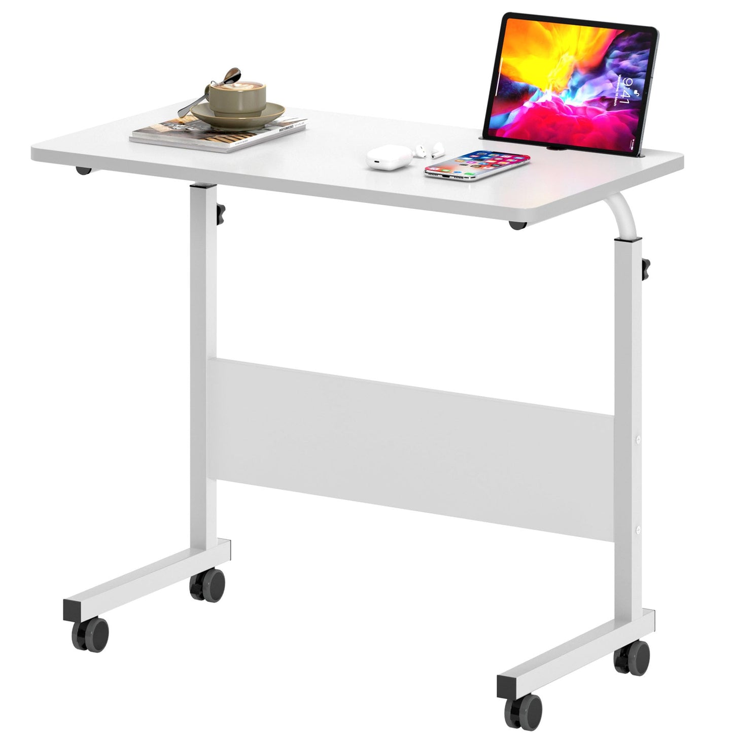 sogesfurniture Height-adjustable laptop table, computer desk with tablet slot, 80 x 40 cm, PC table, sofa table, care table, side table with wheels