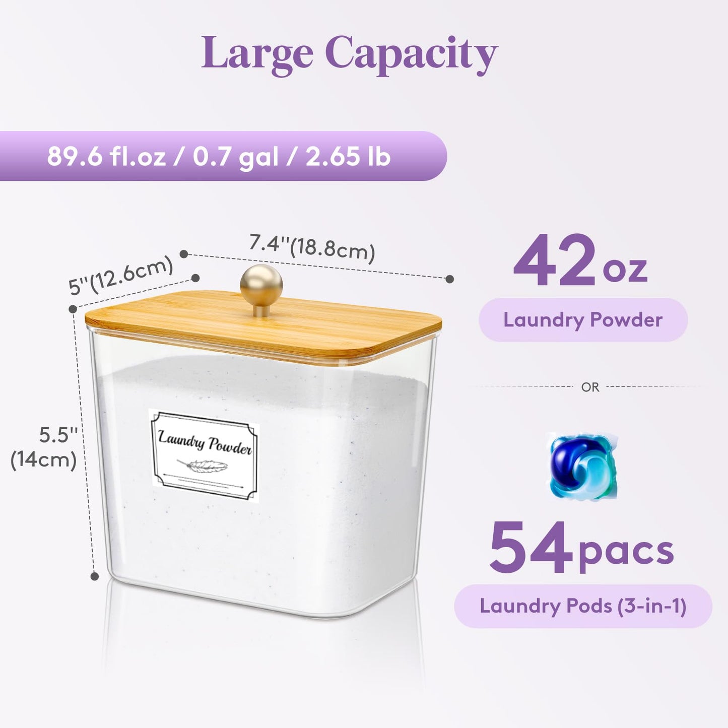 Lifewit Laundry Pods Container with Label Sticker& Scoop, 2L, 2 Pcs
