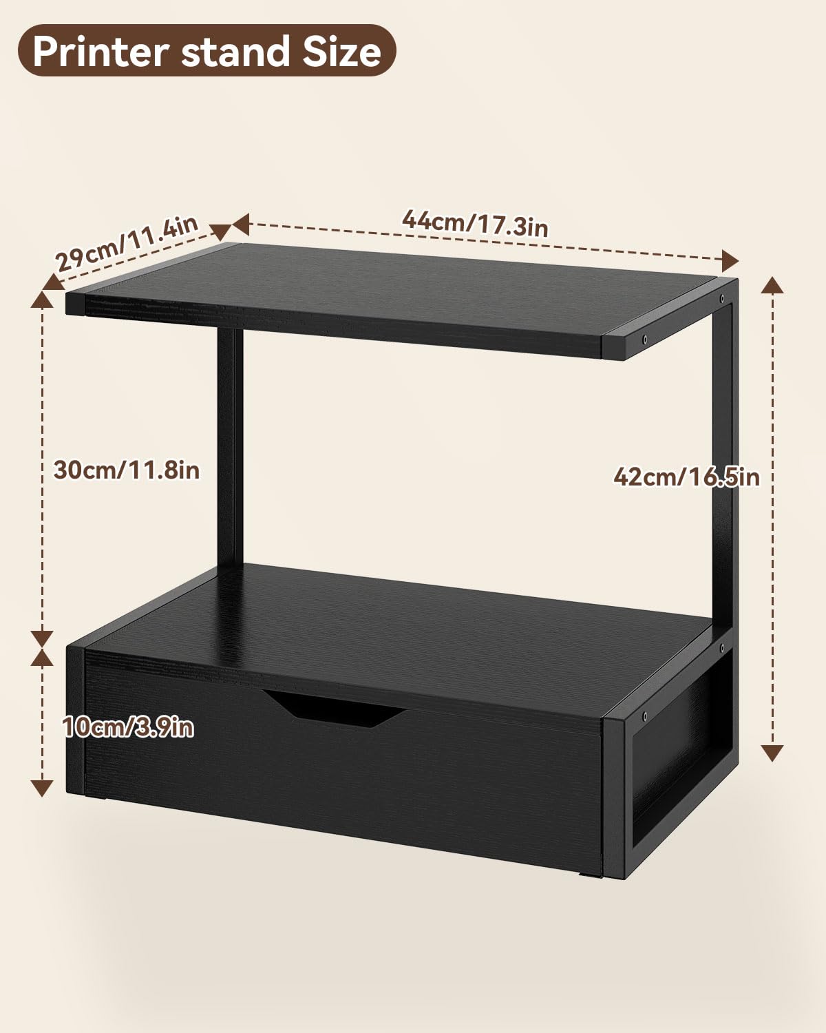 IBUYKE 2 Tier Desktop Printer Stand,Printer Table with Storage Shelf,Multi-Purpose Desk Organizer for Folders,Books,for Fax Machine