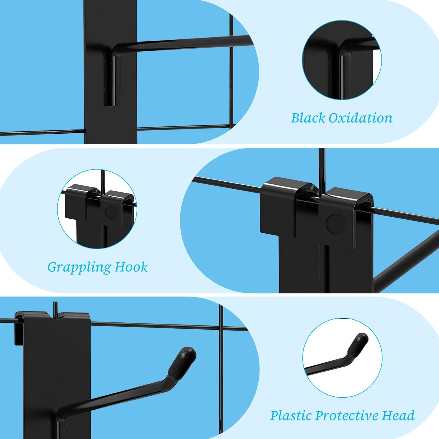 YFNVH 50 Pack Gridwall Hooks, Black Metal Display Hooks, 15 x 9 x 2.5 cm