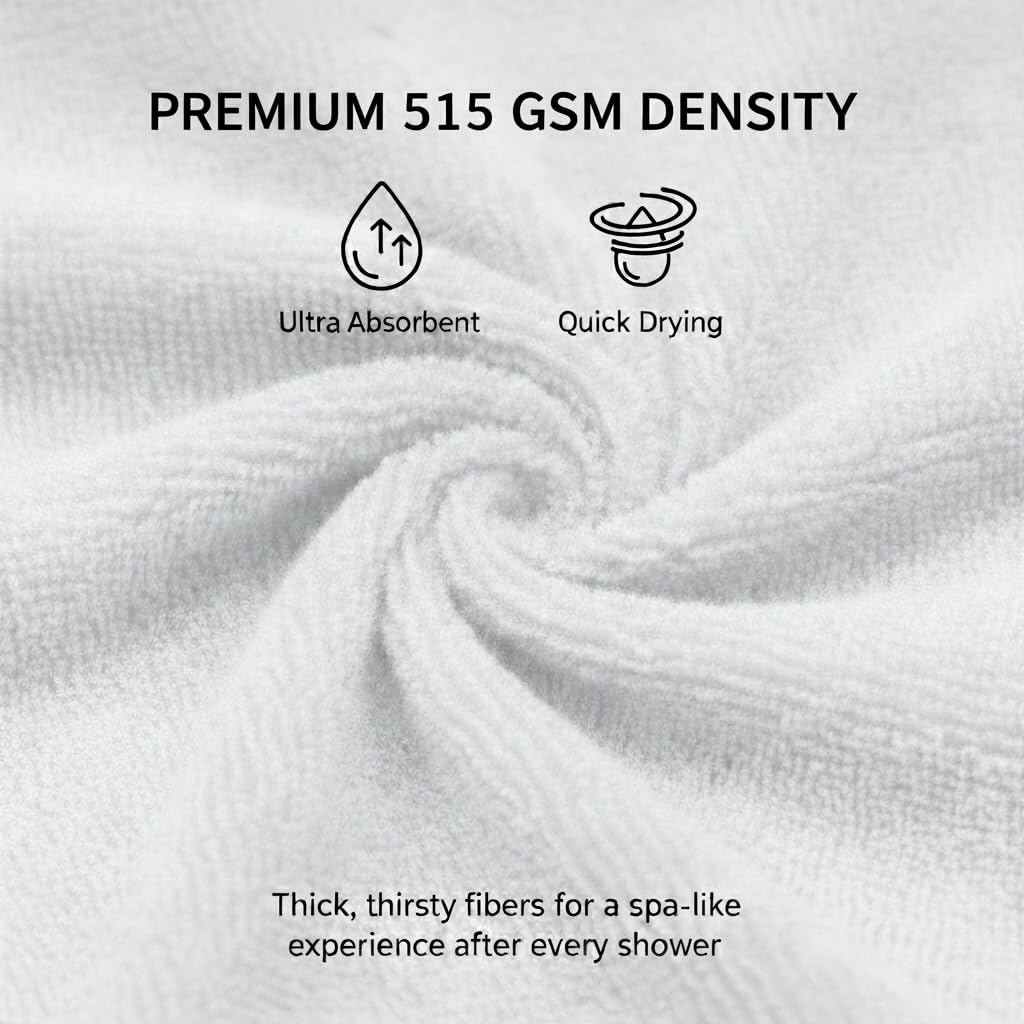 Aaf Textiles Bath Sheets Extra Large Oversized 96 x180 cm in White, 100% Egyptian Cotton Style 515 GSM Shower Towel – Thick and Absorbent