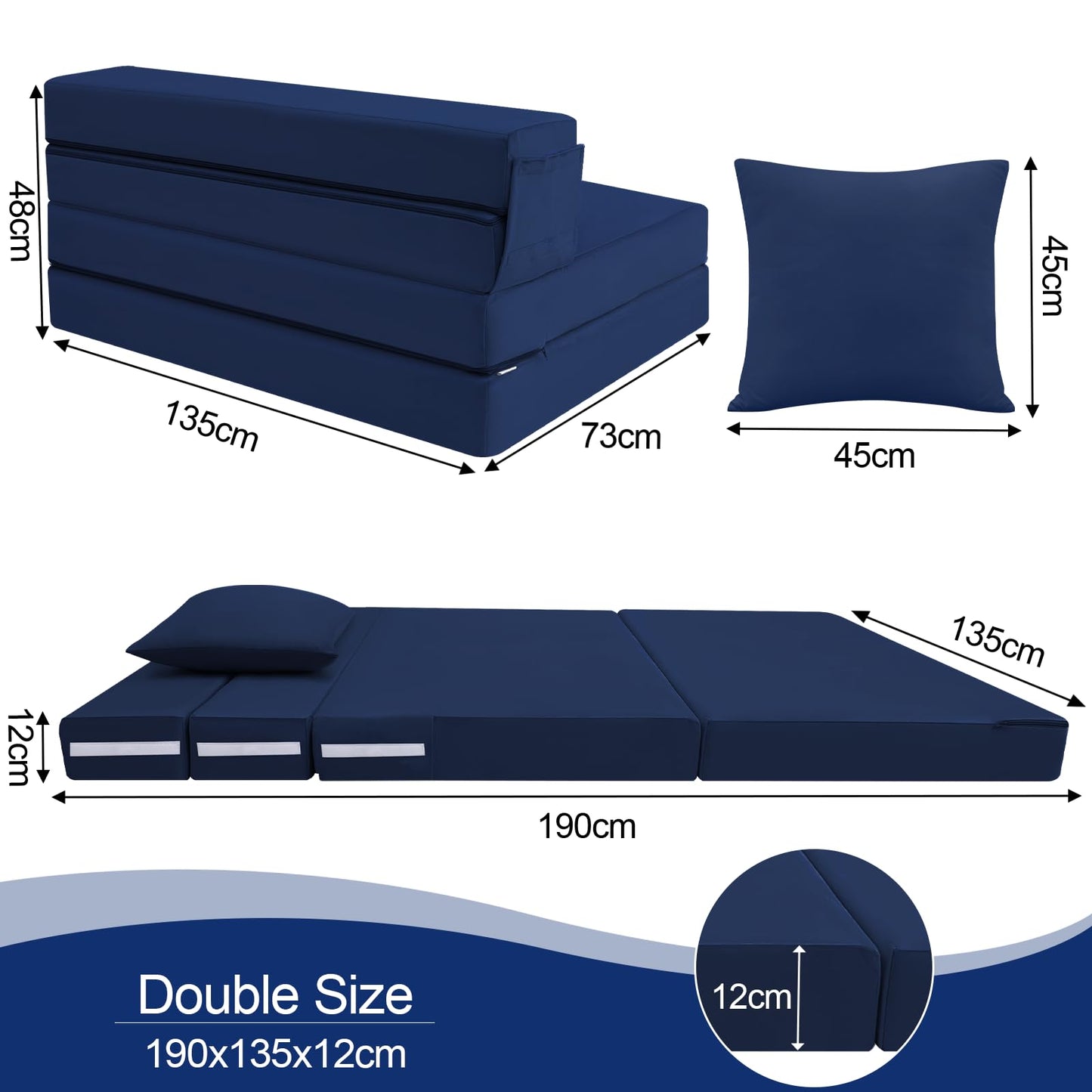 MeMoreCool Folding Floor Mattress Double, Fold Out Sofa Chair, Navy