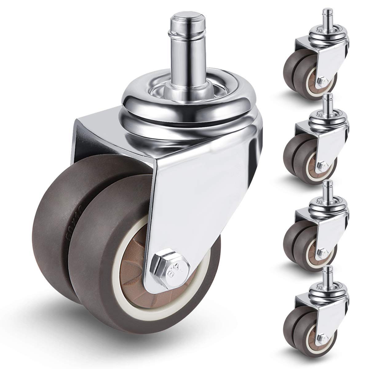 W B D WEIBIDA Dual Office Chair Caster Rubber 11mm*22mm, Super Quiet and Soft Caster for Office Chair, Hard Floors, Parquet, Carpet and Tile