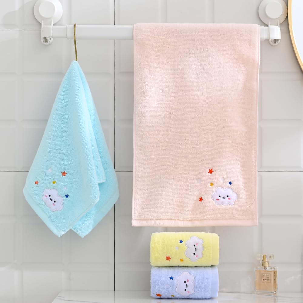 sense gnosis 100% Cotton Cloud Kids Facial Towels, Fingertip Towels for Bathroom Towel Set Star Embroidered Children Towels & Baby Washcloths