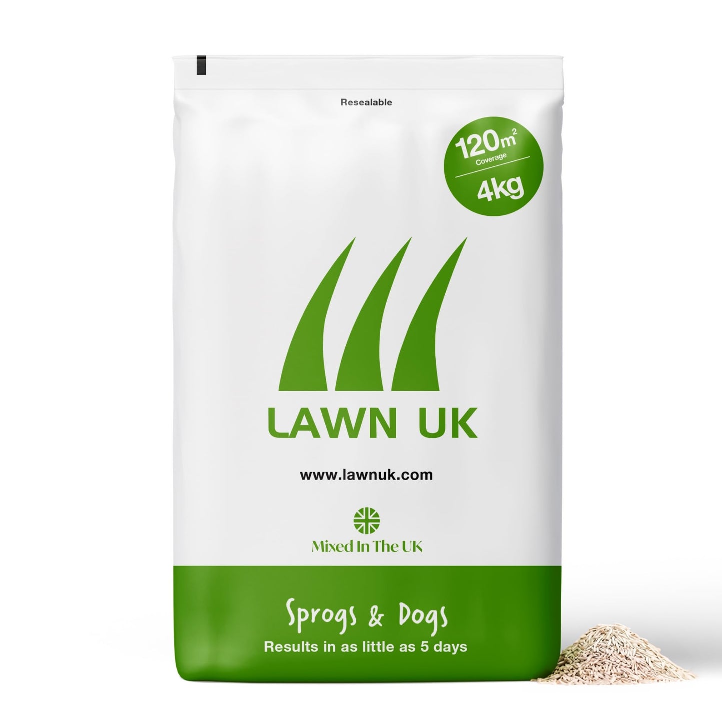 Sprogs & Dogs Ultra Hardwearing Grass Seed by Lawn UK - 4kg Up to 120sqm Coverage - Ultimate Tough Grass Seed for Family lawns - Fast Growing & Super