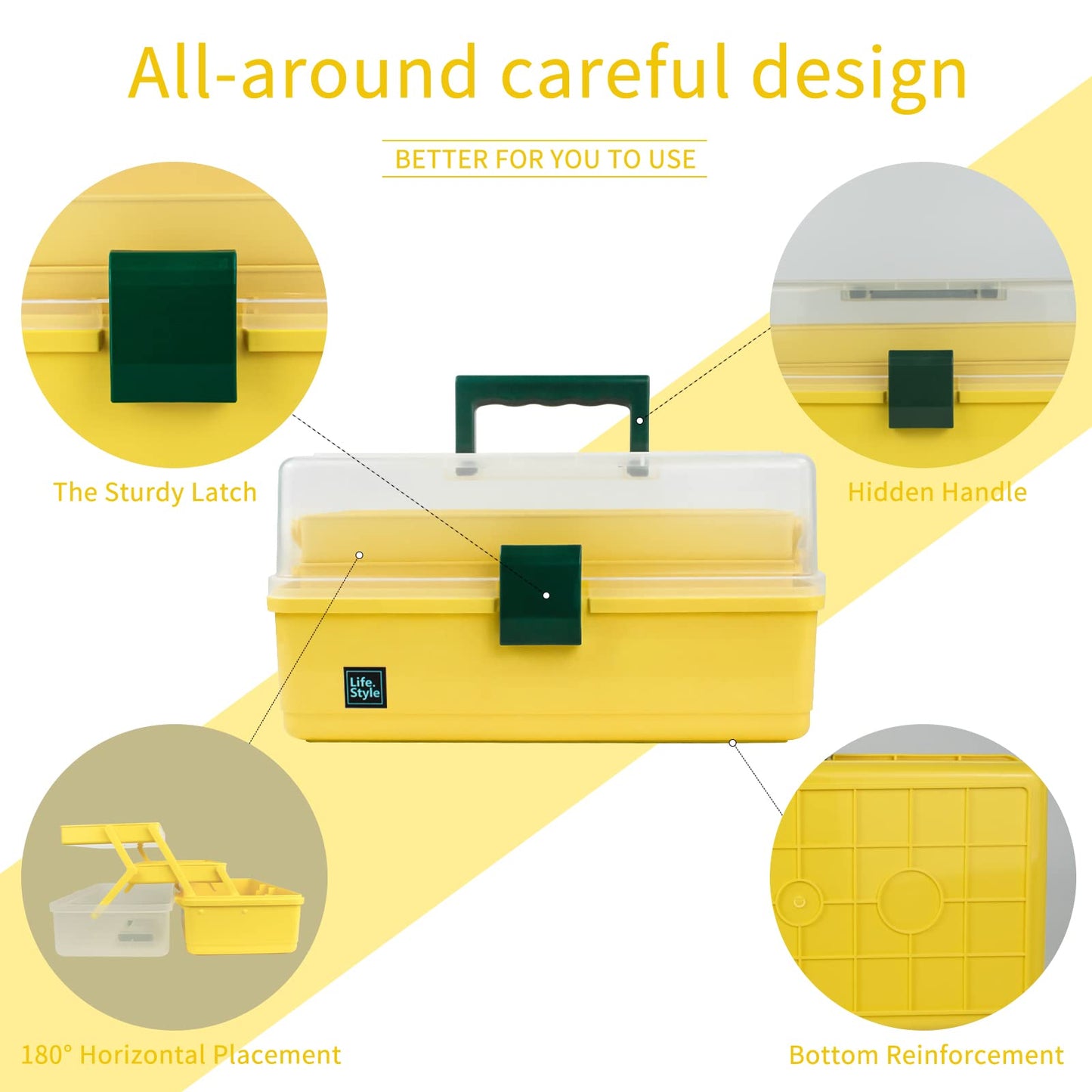 Creahaus 13inch 3 Layer Multipurpose Storage Box, Craft Storage Box with Compartments, Plastic Tool Box, Medicine storage box