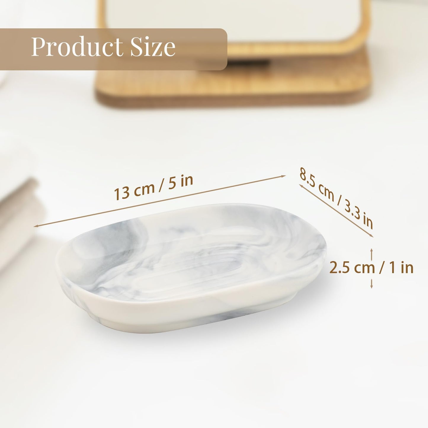 YoHyien Ceramic Soap Dish, Anti-Slip Marble Soap Dish for Bathroom, Soap Tray Dish, Soap Holder for Shower, Kitchen, and Sink