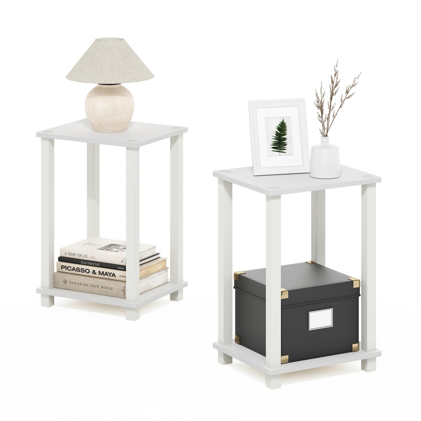 Furinno Simplistic Side Tables Set of 2, 2-Tier Small End Tables with Open Shelf, Easy Assembly Toolless Night Stands, Nightstand, for Living Room