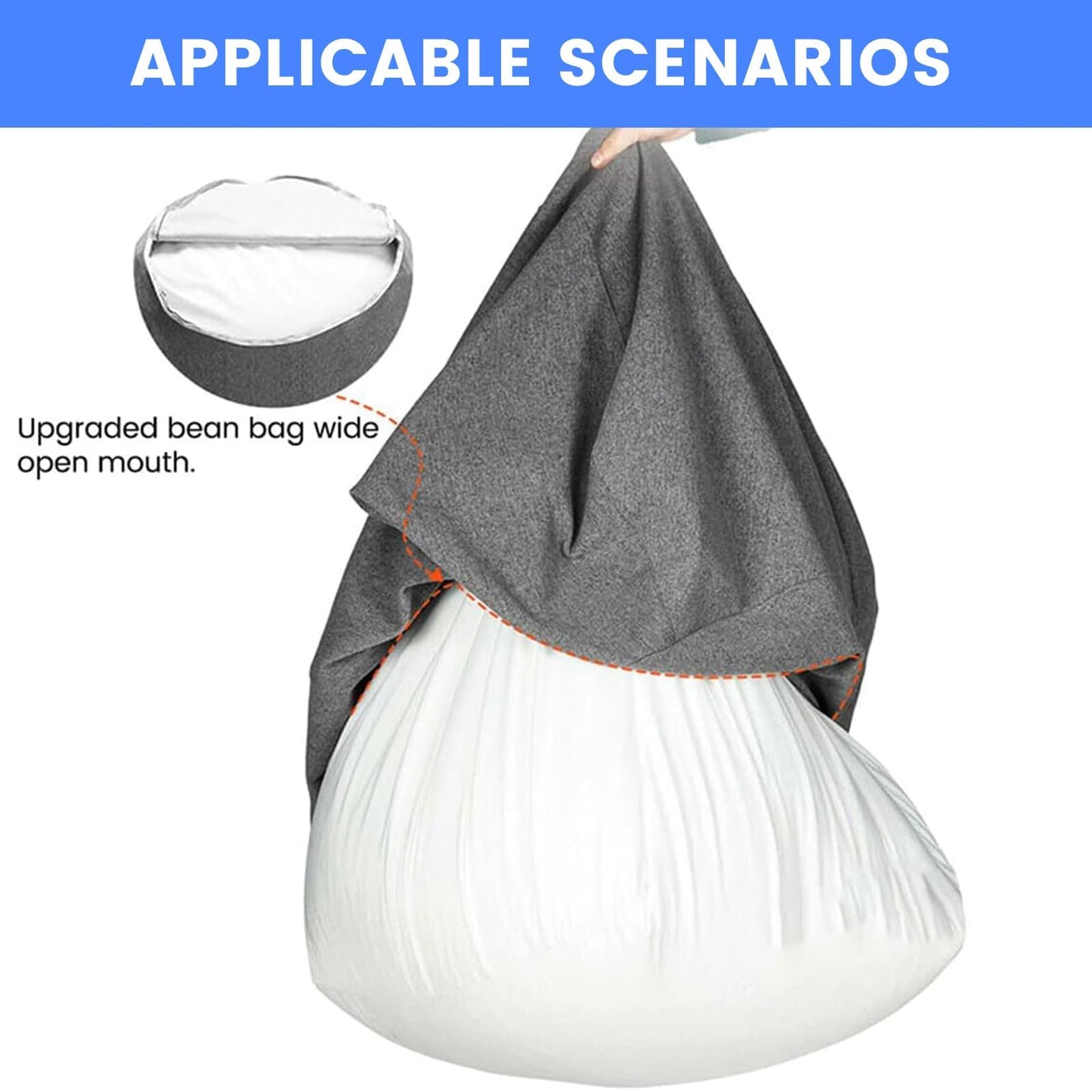 Kuleyang Bean Bag Cover, M-Size 80x90cm Fabric Replacement Cover, Lazy Sofa Liner for Adults & Kids, White&Grey, Living Room, Garden, No Filler