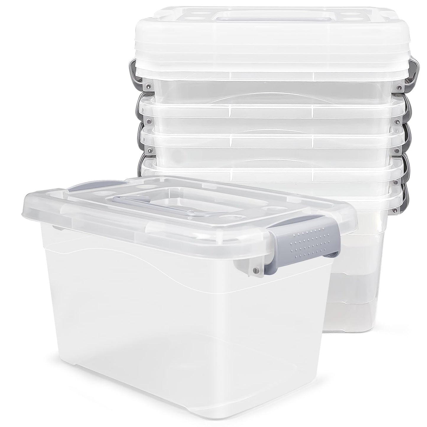 ASMIZ 6 Pack 10L Plastic Storage Box with Lid, Clear Storage Organizer Bins with Latching Handle, 27 x 20 x 16.5 cm Stackable Storage Boxes