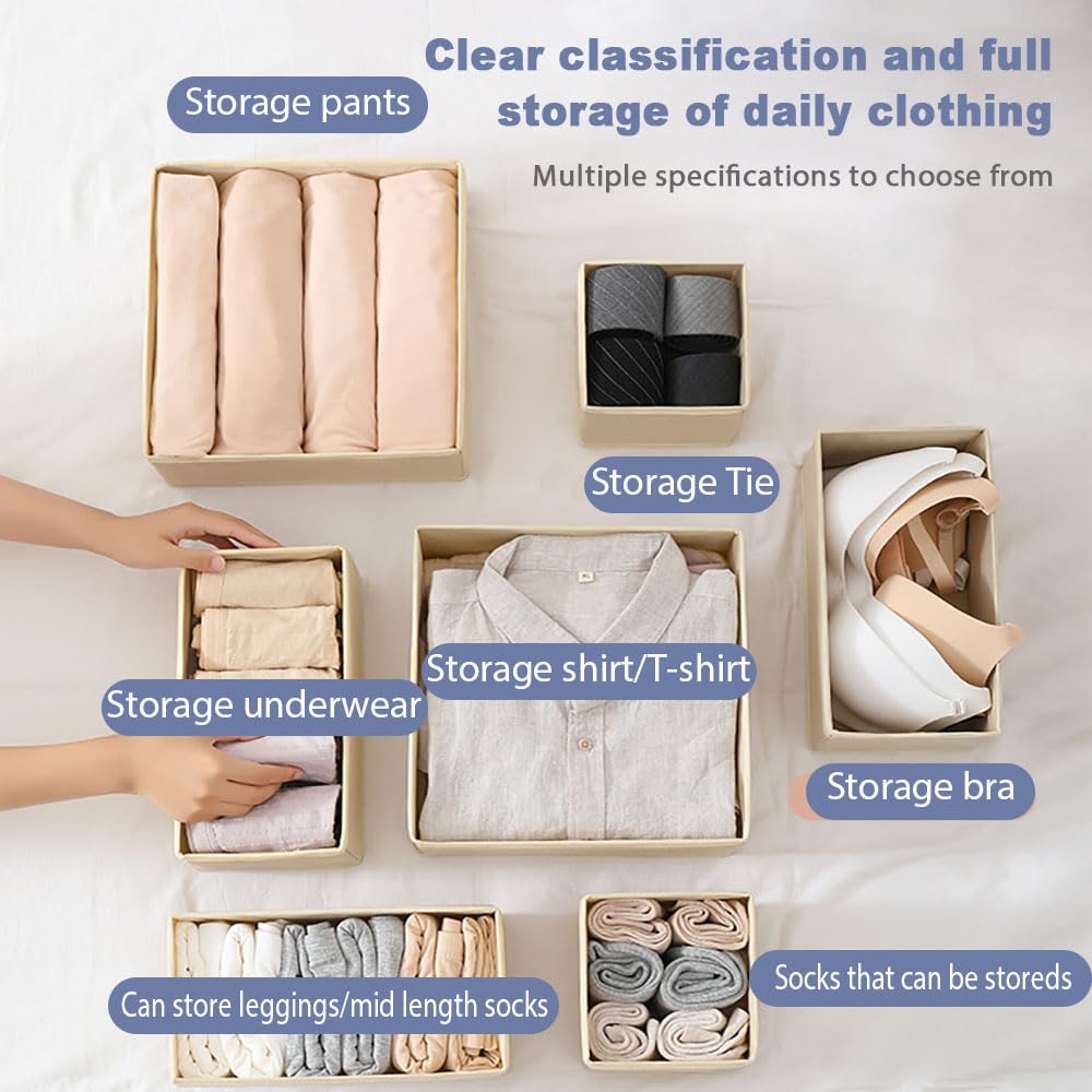 Kiswleon Clothes Drawer Organisers,12-Piece Drawer Dividers, Folding Wardrobe Drawer Divider Clothe for Bedroom Fabric Underwear