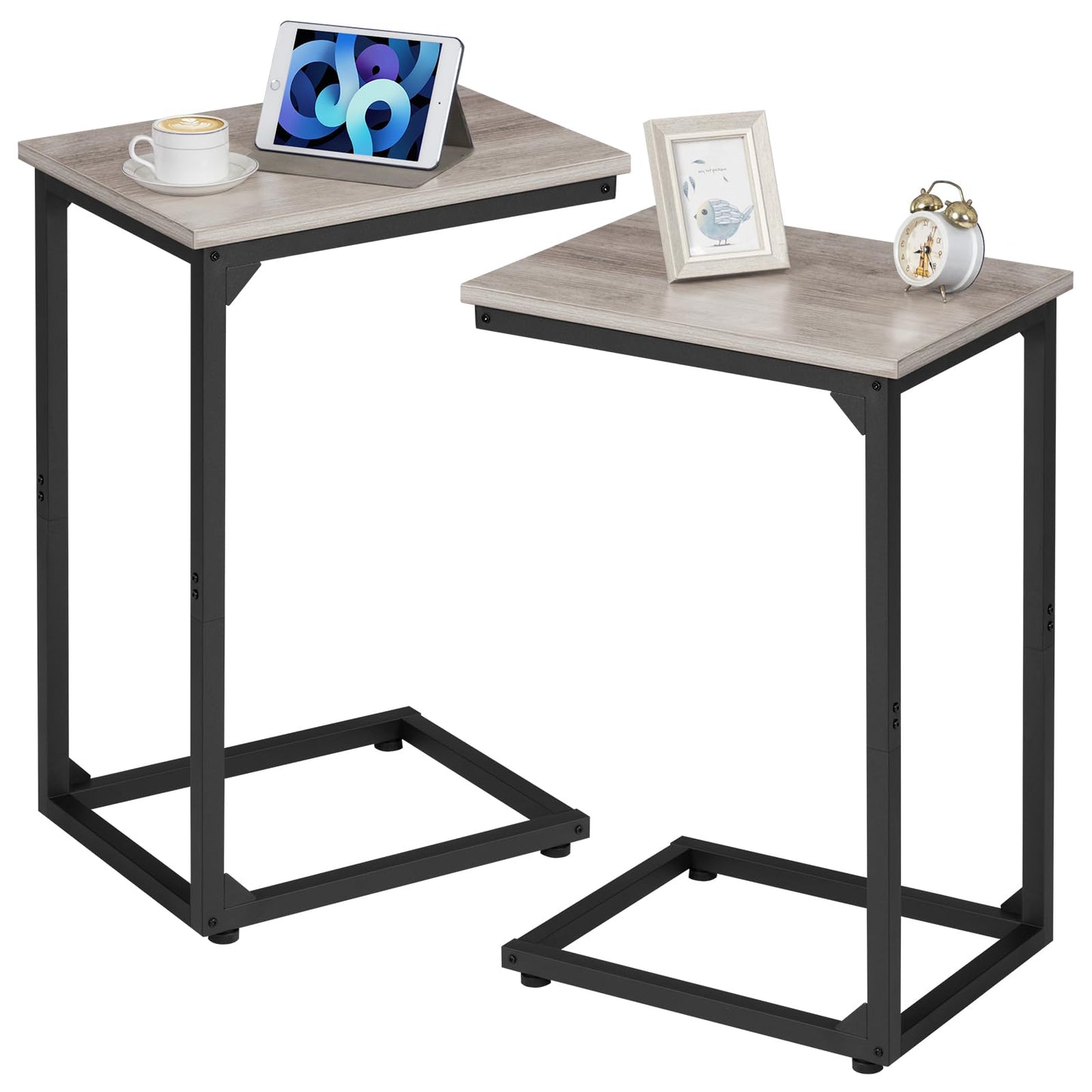 AMHANCIBLE C-Shaped Side Table, Bedside Table Set of 2, Sofa Table for Small Spaces, Coffee Table with Metal Frame for Living Room, Bedroom