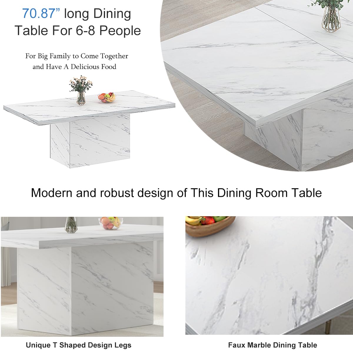 HSH Dining Table Modern Rectangle Kitchen Dinner Table 180cm White Marble