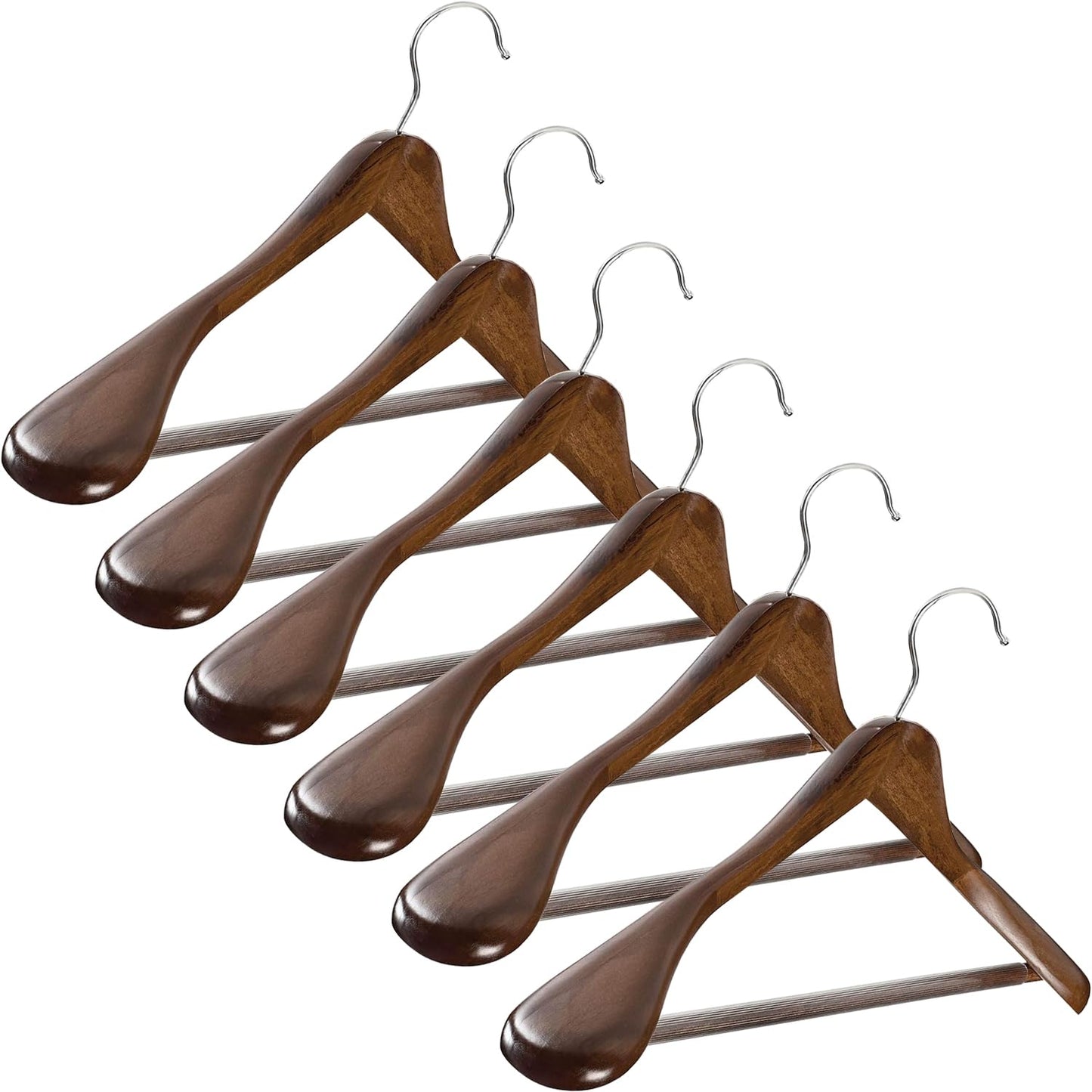 High-Grade Wooden Hangers - Set of 6 - Heavy-Duty Coat Hangers with Wide Shoulders