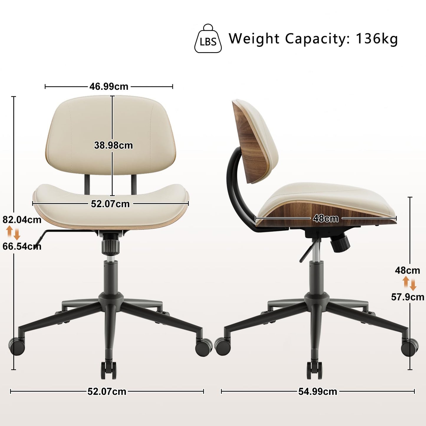 BERYTH Office Chair Comfy Small Ergonomic Office Chair with Wheels Desk Chair Modern Swivel With Adjustable Height Capacity up to 136 kg Study
