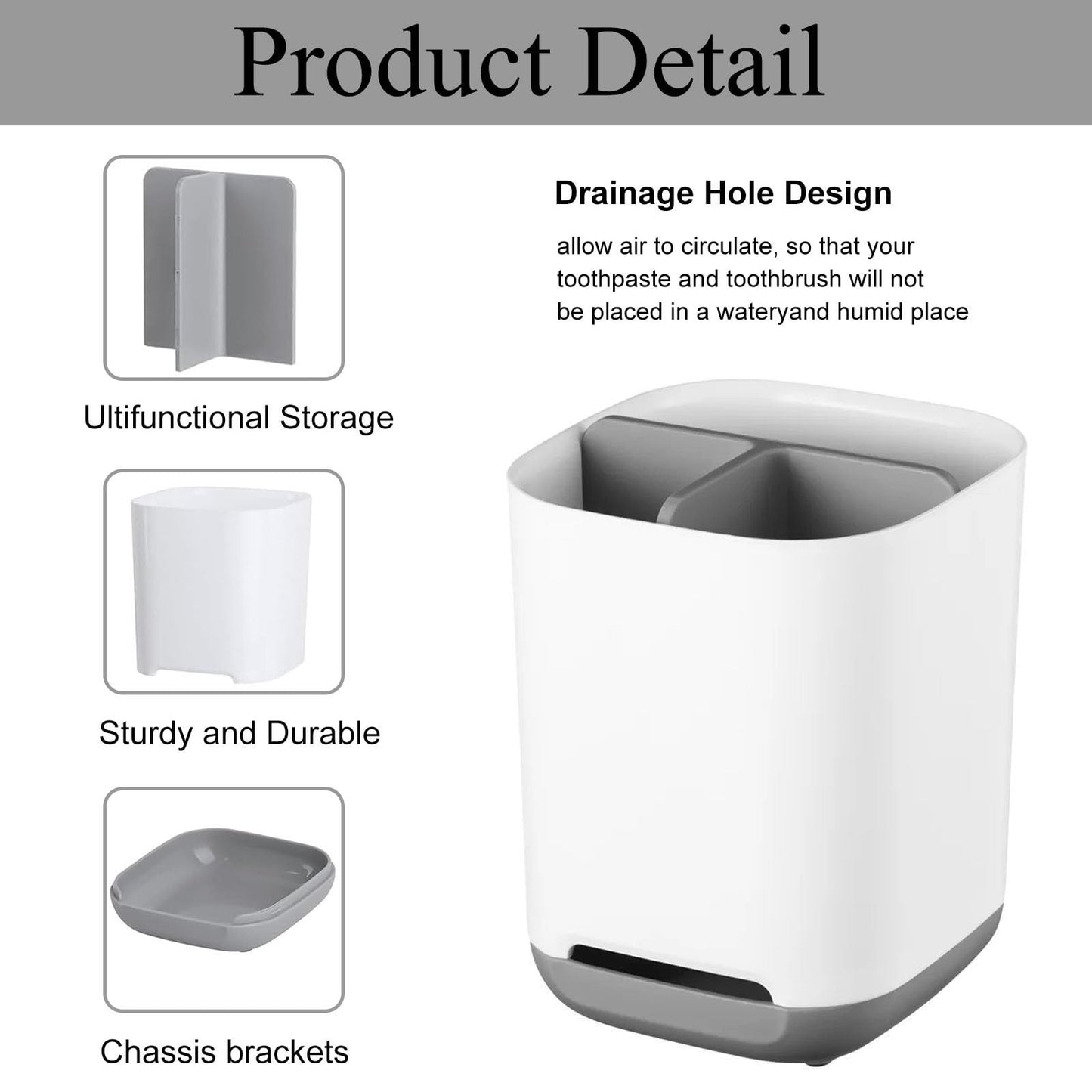 Toothbrush Holder, 3 Slots Toothbrush Organizer with Drainage Holes
