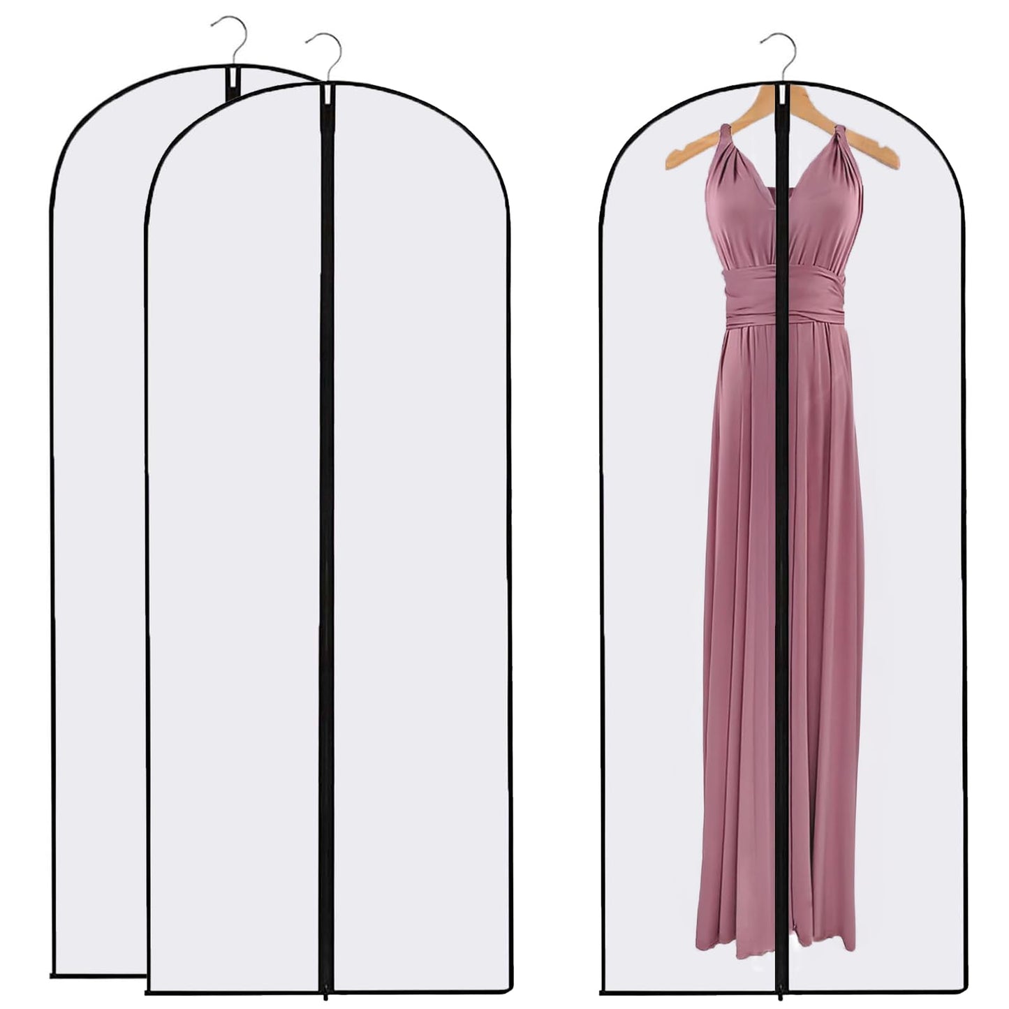 2 Pack Waterproof-Dustproof-Protector Dress Bags Covers - 60 * 140cm Long Dustproof Garment Bags for Long Dress Clothes