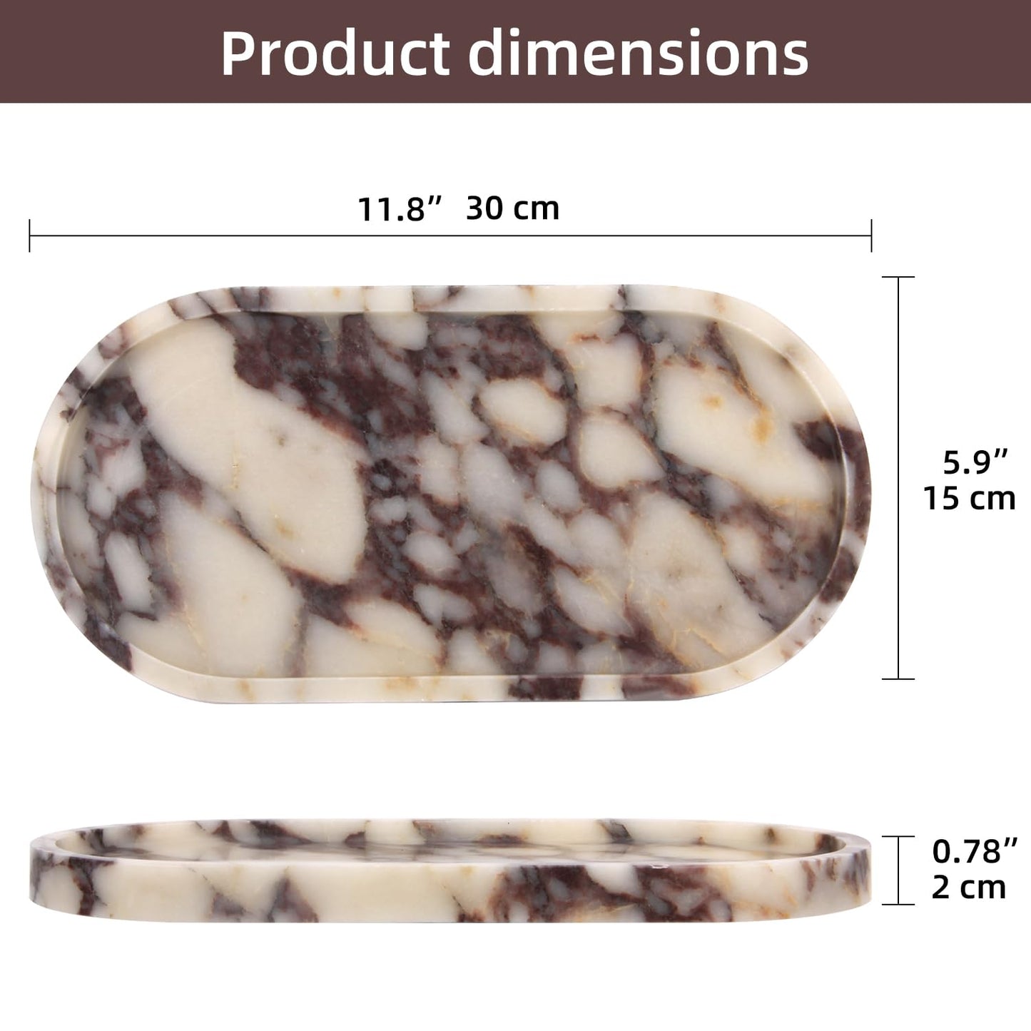 Natural Marble Tray Oval, Calacatta Viola, 30 x 15 x 2 cm