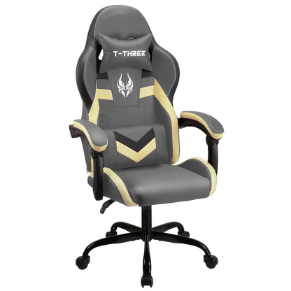 T-THREE.Ergonomic high-back gaming, computer, office, study, swivel, and racing-style chair with adjustable lumbar and headrest support, 150kg weight
