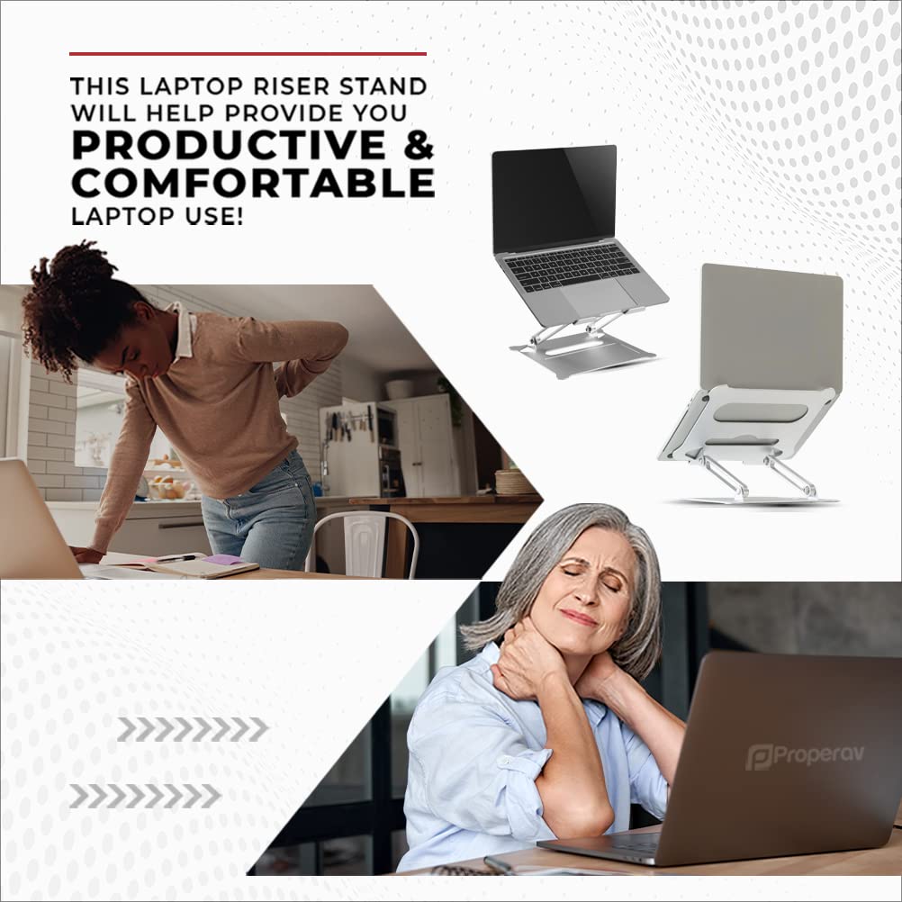 Properav Adjustable Aluminium Laptop & Tablet Stand Holder, Fully Adjustable Height & Angle Riser for MacBook Air/Pro, Dell, HP, ASUS, Google, Lenovo