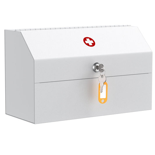 Uniclife Wall Mount Medicine Cabinet with Key Lock Locking First Aid Cabinet Lockable Medical Cabinet Small Medicine Organizer Secure Metal Storage