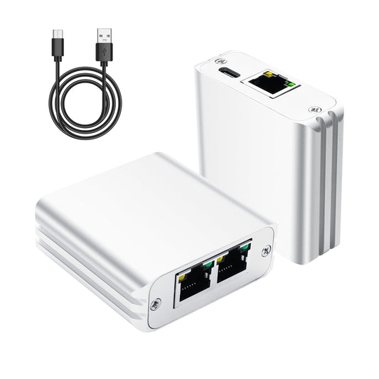 GINTOOYUN Silvery RJ45 Ethernet Splitter 1 to 2 Out 1000Mbps High Speed Gigabit Switch Network Splitter Internet Distributor with USB Power Cable for