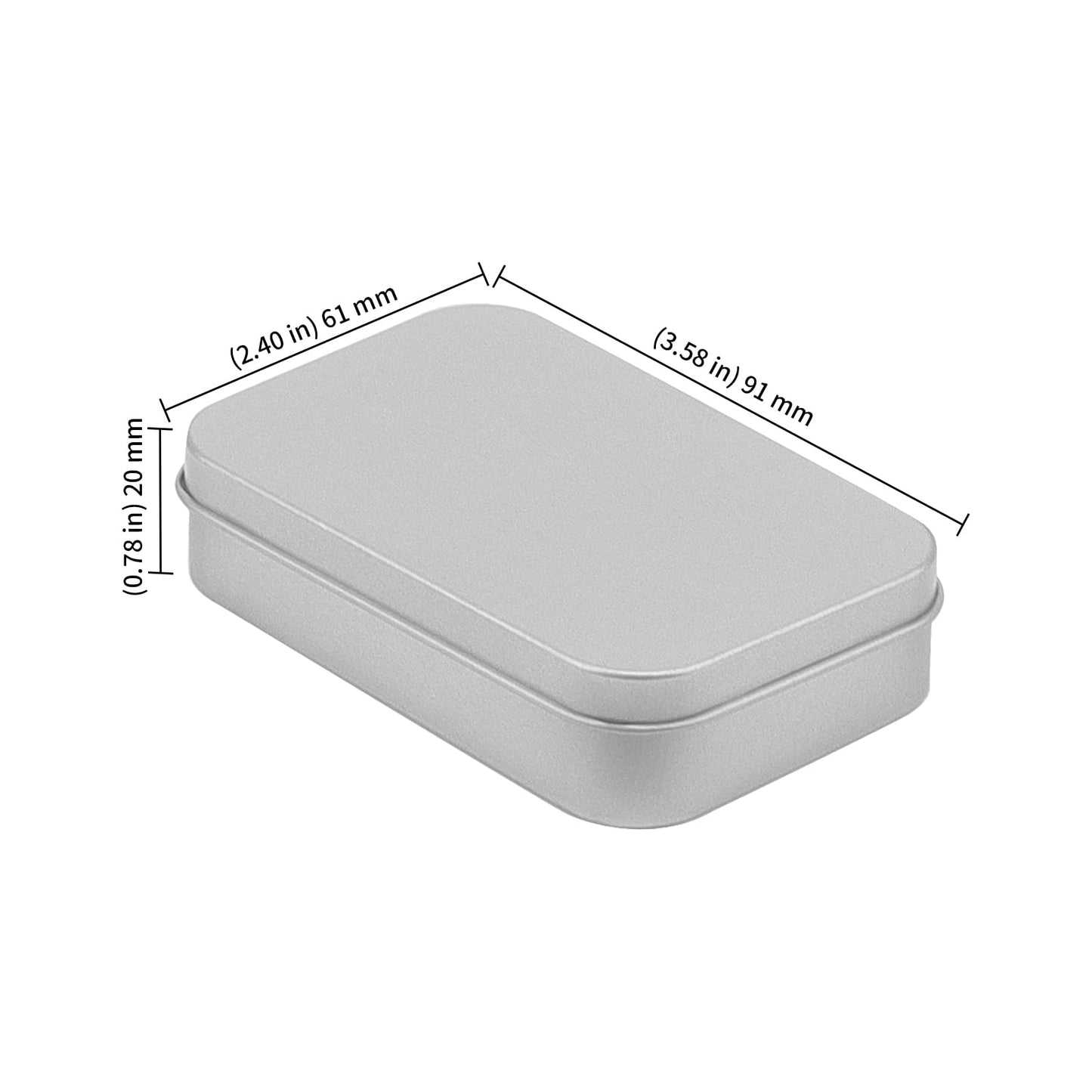 KEILEOHO 30 PCS Small Hinged Tin Box, 94x61x20mm Rectangular Metal Storage Tins for Candies Key, Silver