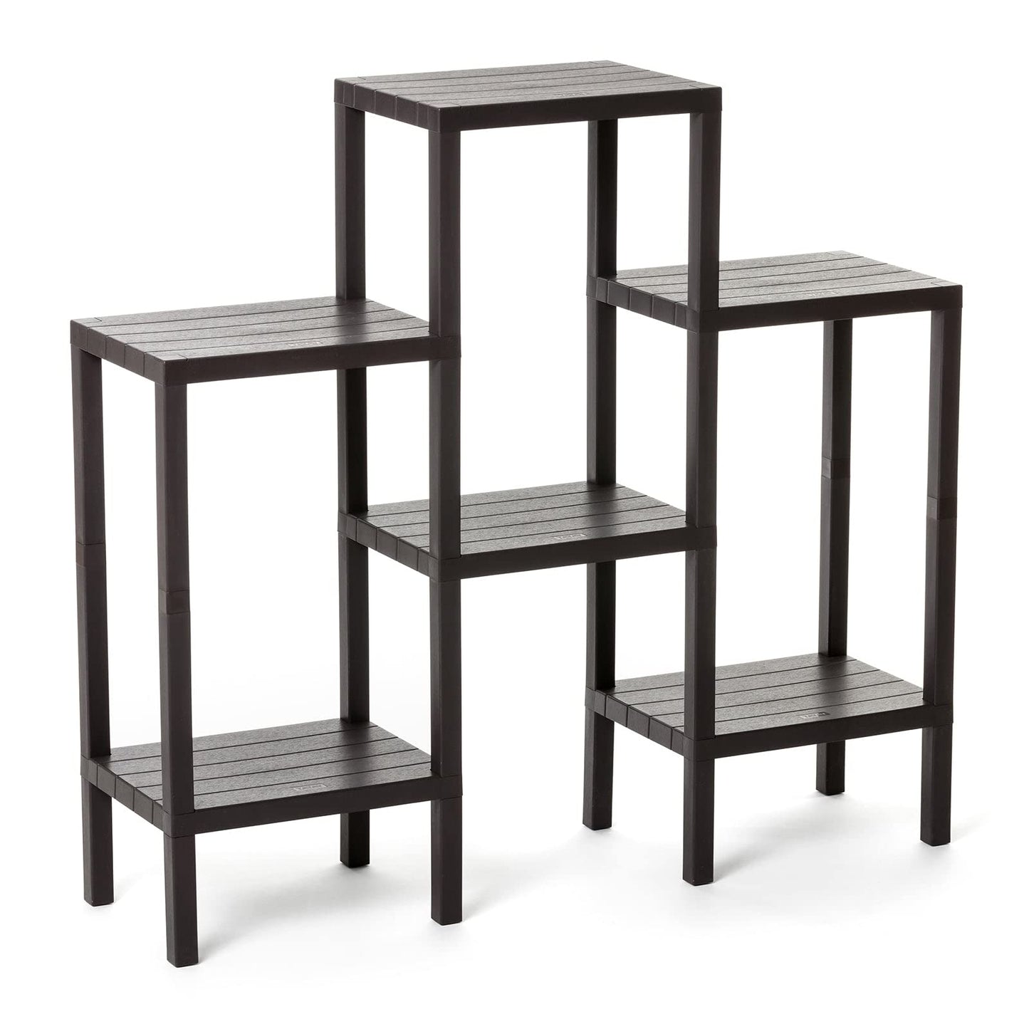 TATAY Lombok Modular Shelf, 6 Shelves, Polypropylene, BPA Free, Wood effect, Non-Slip Bumpers, Max 10KG by Shelf, Easy Assembly, Brown.