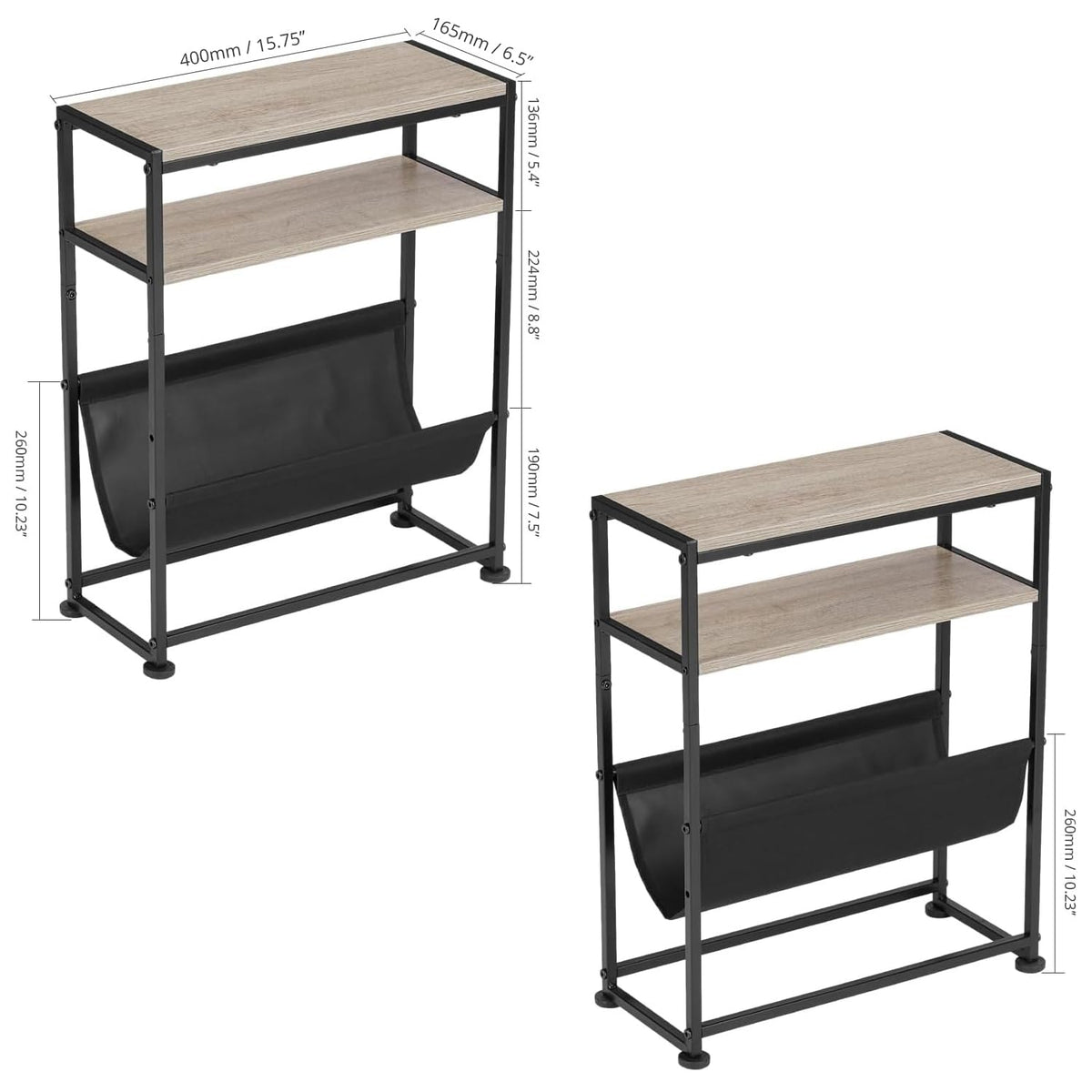ZEXVIDA Small End Table for Small Spaces - Slim Side Table with Magazine Holder,2 in 1 Design Narrow End Table Living Room,Skinny Bedroom Nightstand