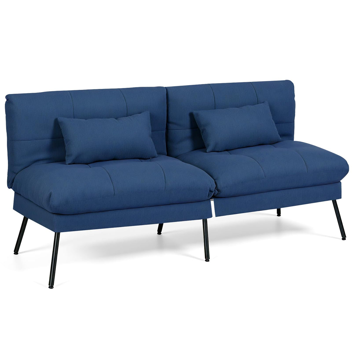 Panana Fabric 3 Seater Sofa Bed, 5-Gear Back Angle Adjustable Futon Sofa for Living Room/Guest Room Blue