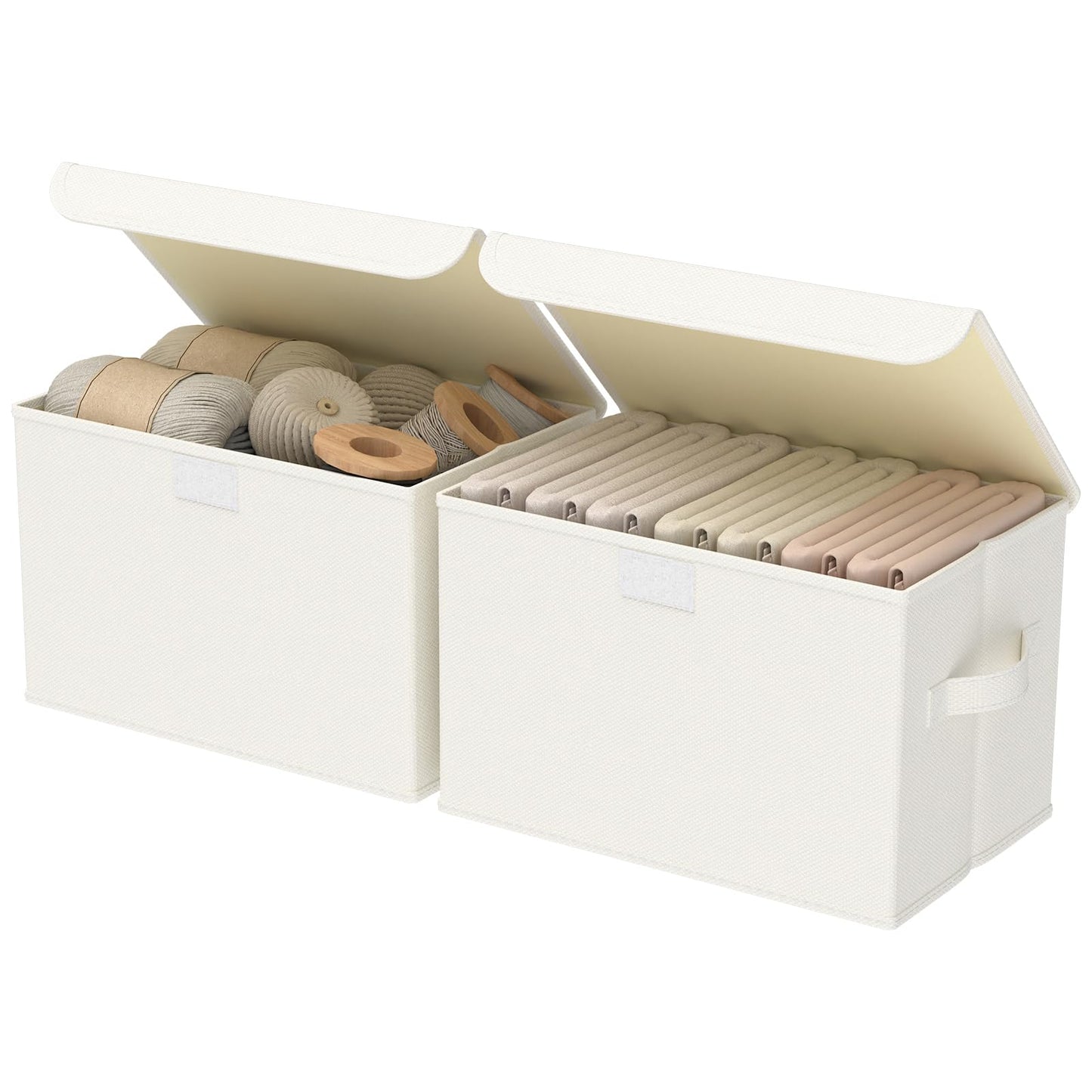 GUOHNHE Storage Bin with Lid, Closet Boxes, 2 Pack, Beige, 26x20x17 cm