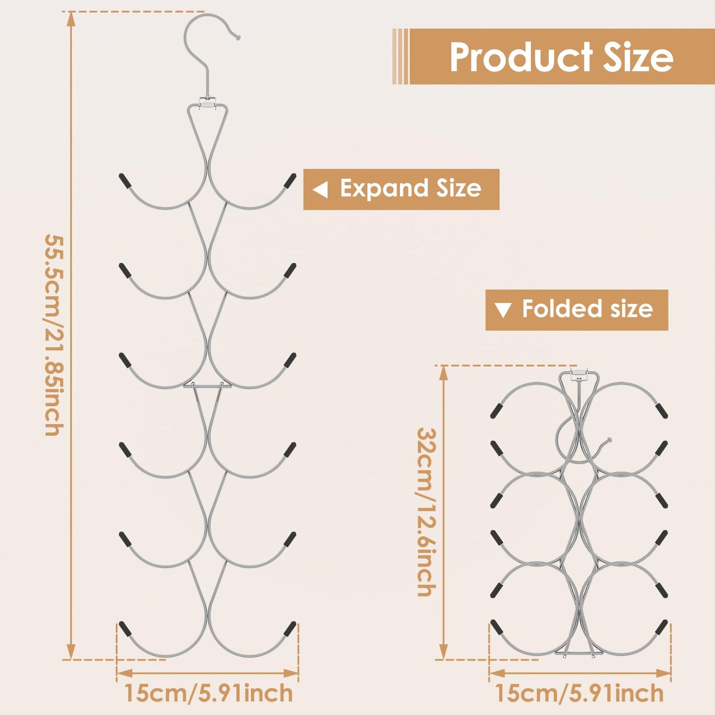 2 Pcs Scarf Hanger with 12 Hooks Metal Hanging Organiser Storage Belt Ties Scarves 360°rotating Scarf Rack Space Savers Closet Scarfs Holder Foldable