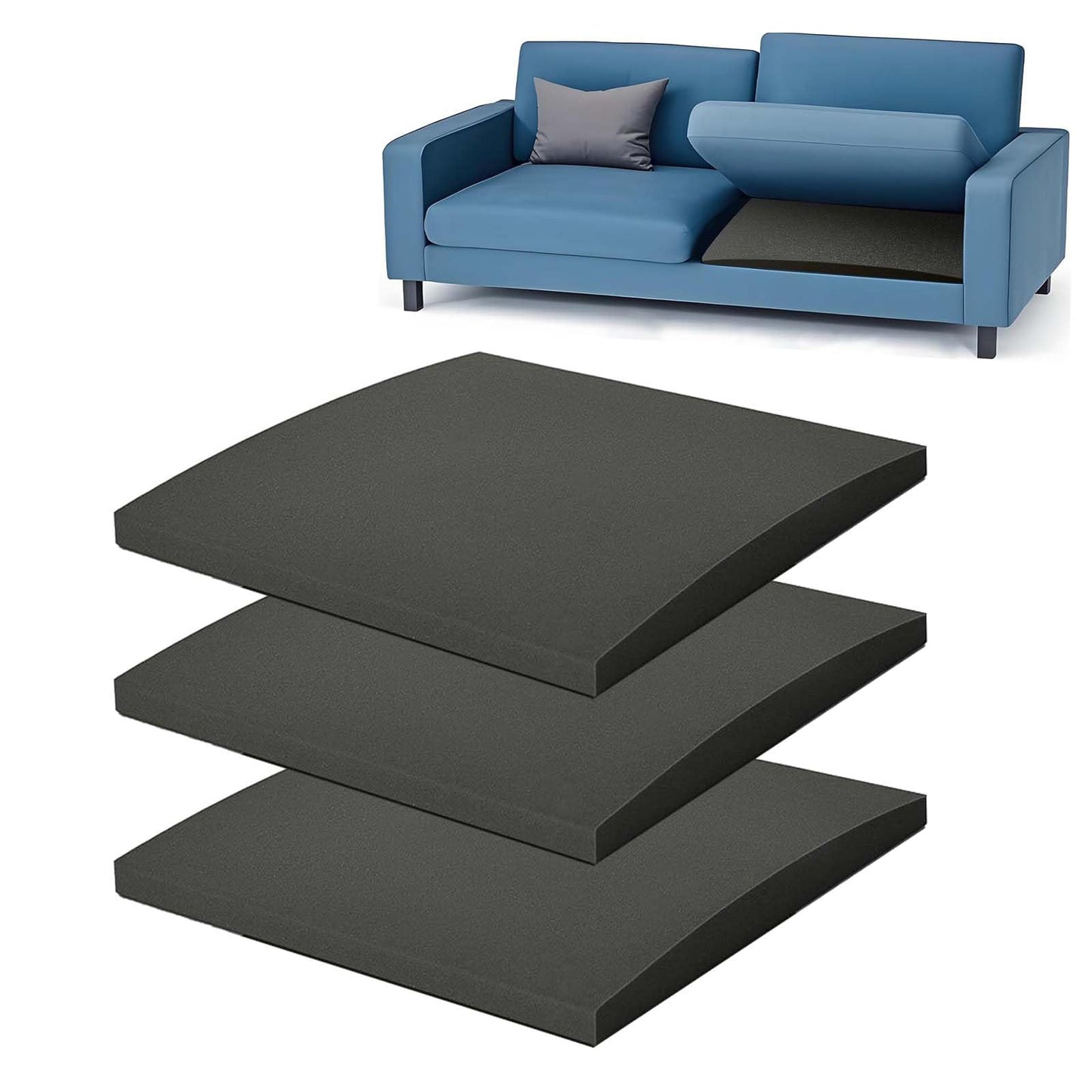 ZYNERY 3 Pcs Sofa Cushion Support, 55 x 55cm High-Density Foam Couch Saver Pad for Sagging Seat Curve Furniture Seat Under Cushion Sag Repair