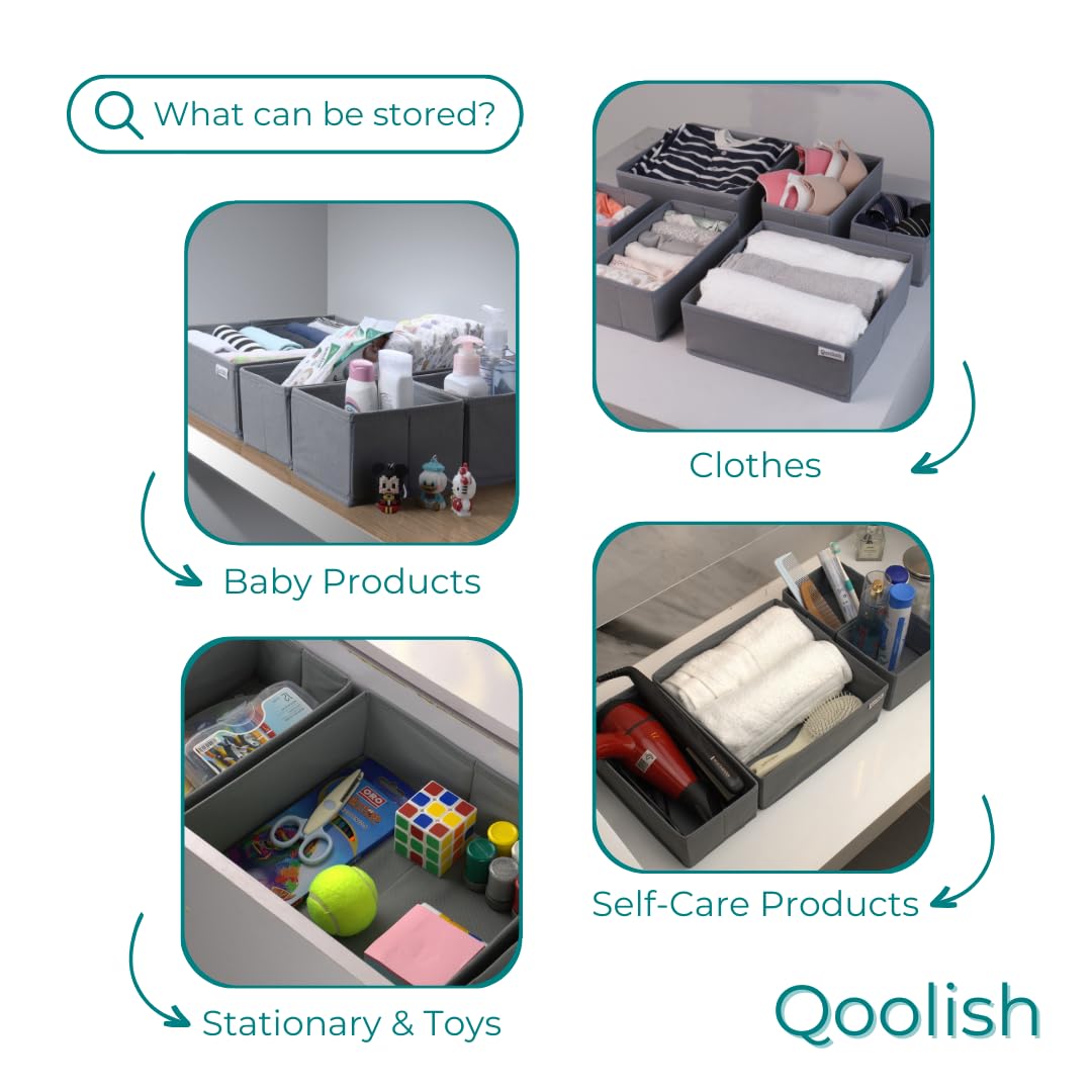 Qoolish Grey Drawer Organiser Set of 6 Sturdy Draw Organizer to sort Your bedroom