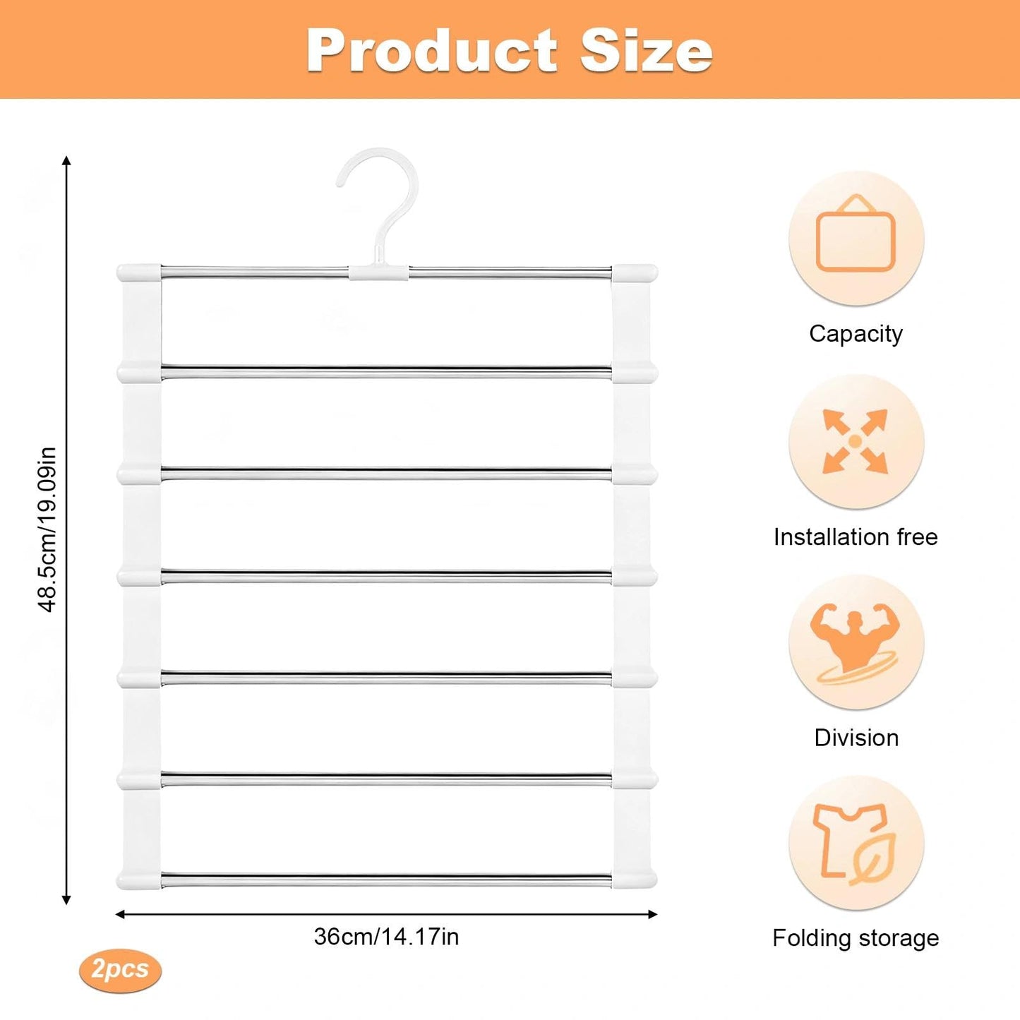 Trouser Hangers Space Saving for Wardrobe, 2 Pcs Smart Non-Slip Multifunctional Closet Organizer for Trousers Jeans Skirts Scarves Towels