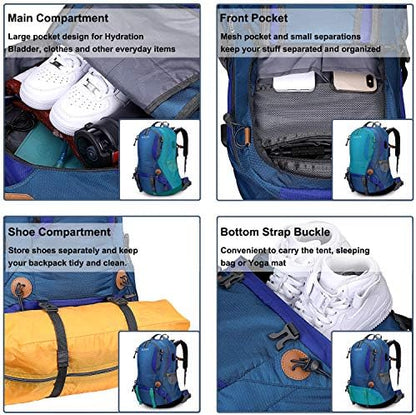 G4Free Hiking Backpack 50L Waterproof Backpack with Rain Cover for Mountaineering Travel Camping Trekking Outdoor Sports for Men Women