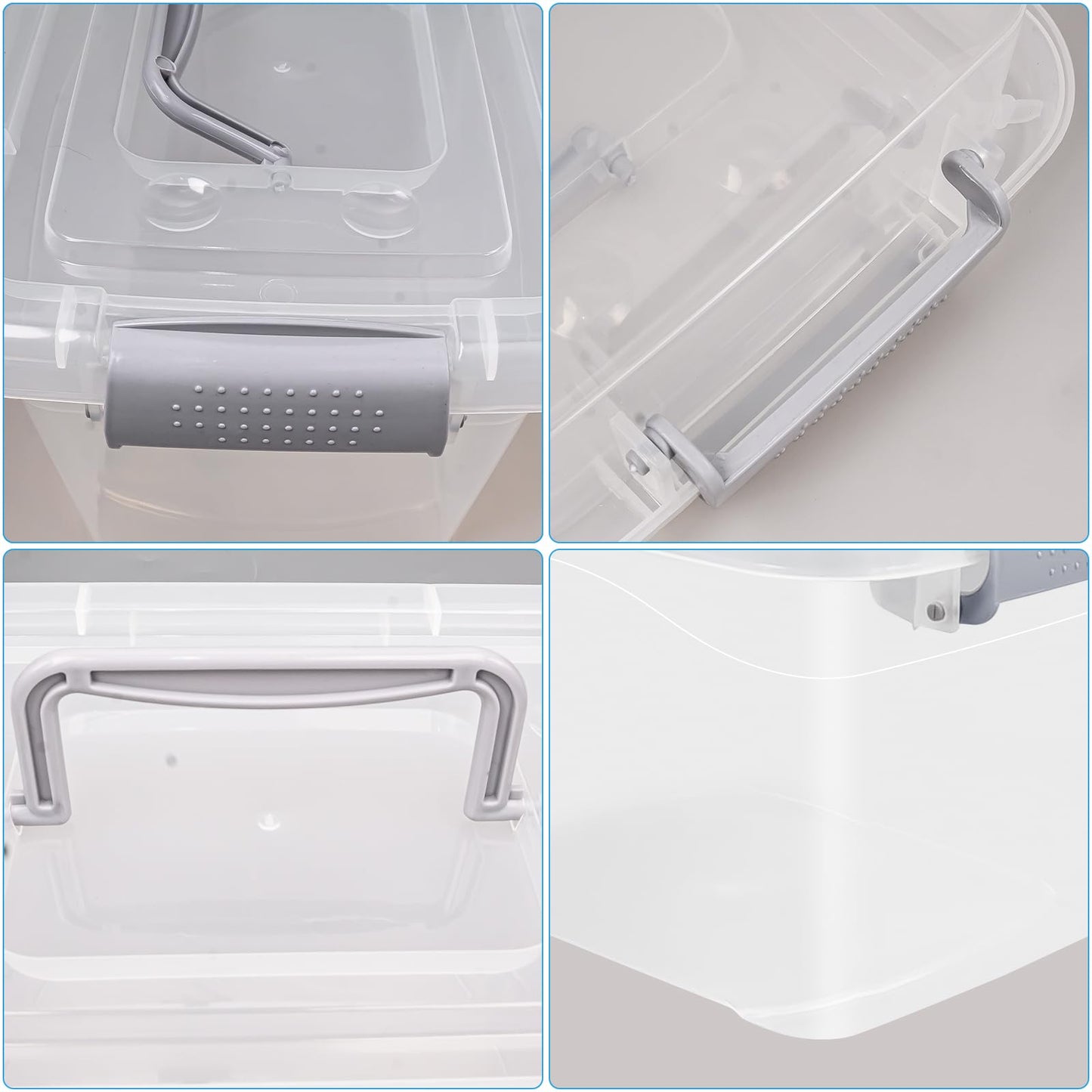 ASMIZ 6 Pack 10L Plastic Storage Box with Lid, Clear Storage Organizer Bins with Latching Handle, 27 x 20 x 16.5 cm Stackable Storage Boxes