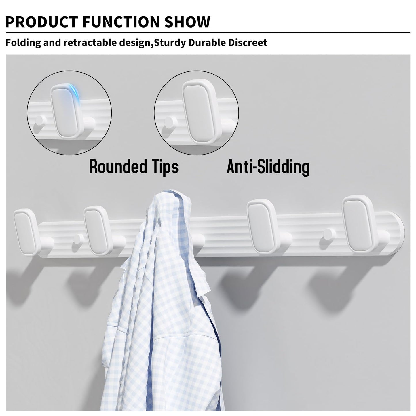 dancrul Coat Rack Wall Mount White, 5 Hooks Rack Metal Coat Hanger Wall for Hanging Hat Purse and Robes, Towel Hook for Bathrooms and Entryway