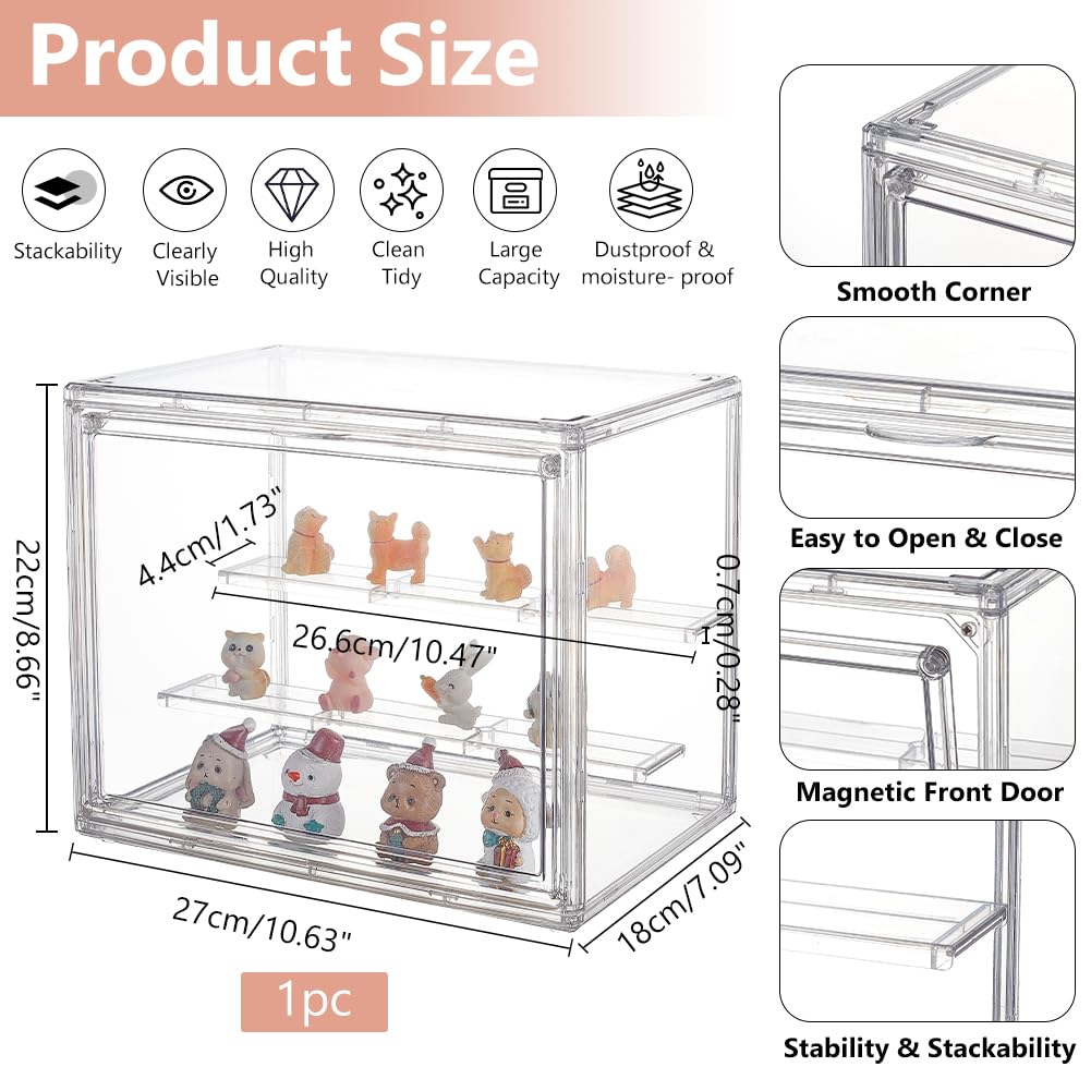 NBEADS 2-Tier Clear Display Case Acrylic Box, Whole Scene Riser Display Stands with Door Plastic Countertop Figure Stand Shelves for Collectible