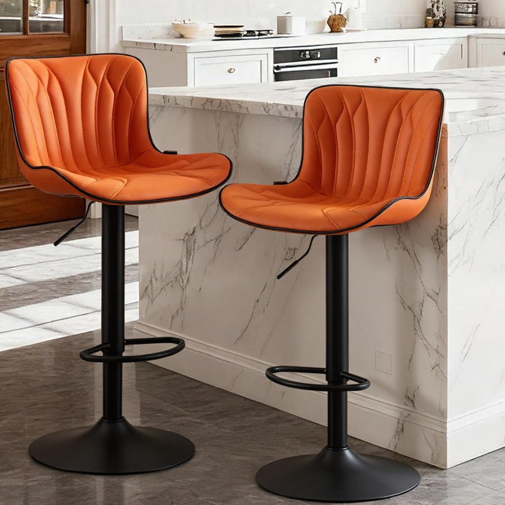 Kidol & Shellder Bar Stools Set of 2 Swivel Breakfast Barstools, Orange